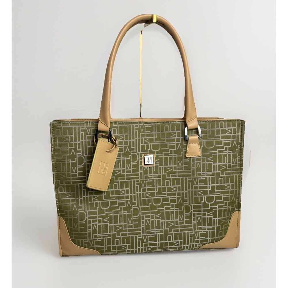 Diane Von Furstenberg Olive Green and Tan Logo Tote